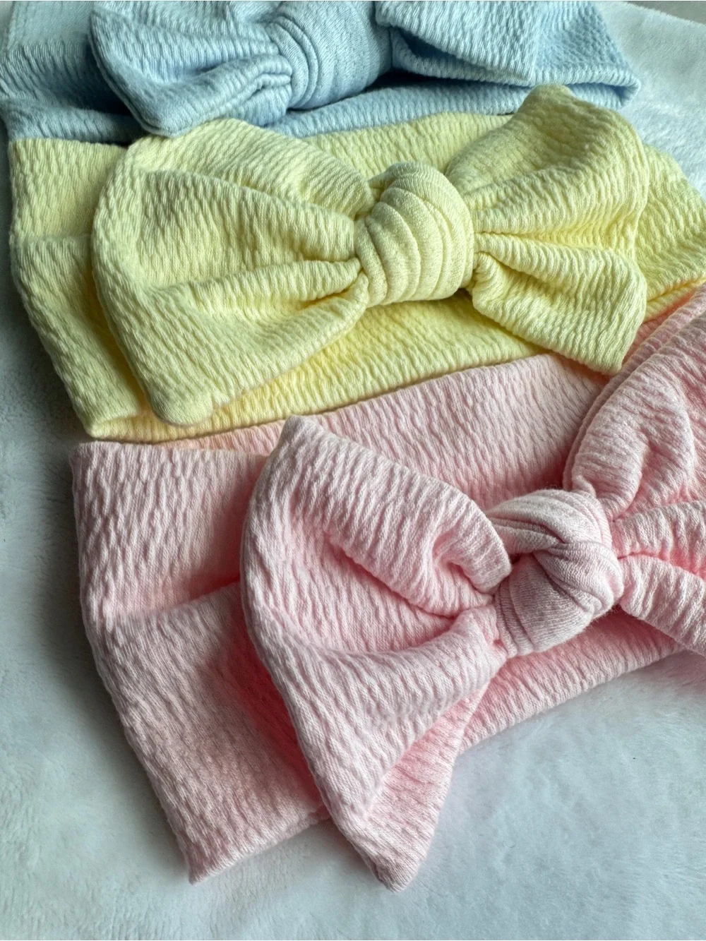 NEW trio of handmade Baby Girl bow Headband cute baby shower gift, nylon fabric.